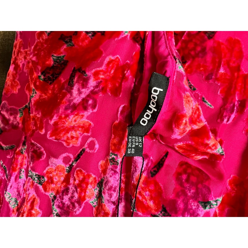 Boohoo Devore Cowl Neck Maxi Dress Hot Pink Floral Velvet GZZ11475 US 8 NEW, Y2K - Picture 11 of 16